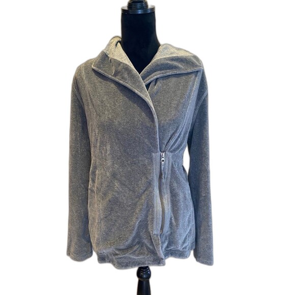 Eddie Bauer Jacket Women’s Velour Zipper Grey Plus Size XL Unique Side Zipper - Picture 1 of 10